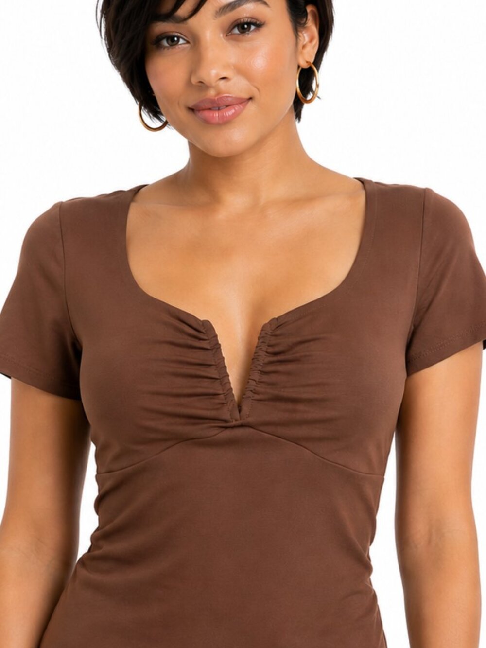 NWT small brown crop top. Short sleeve peekaboo cleavage shirt. Summer Y2K Boho